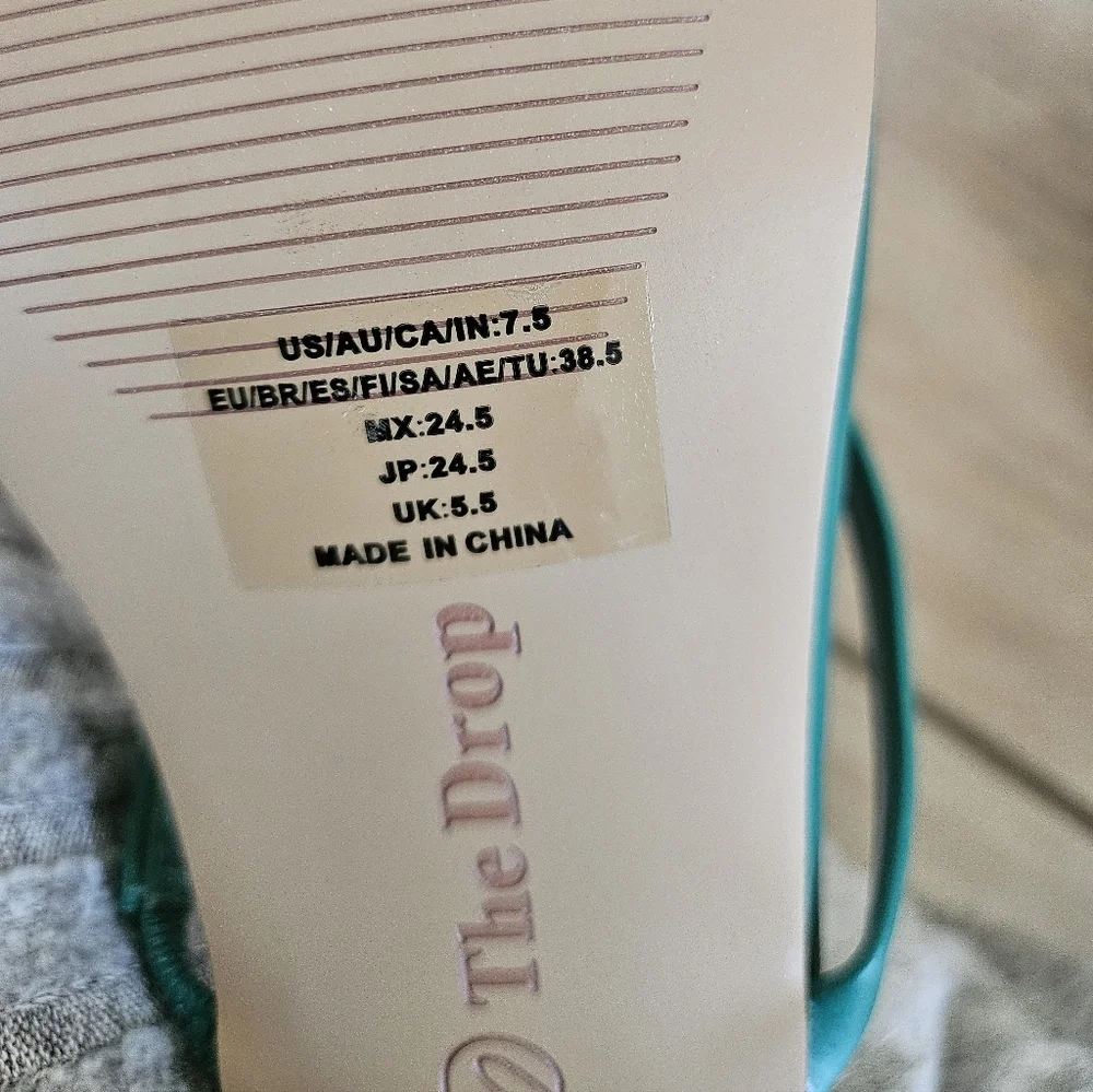 The Drop Teal Green Square Toe Strappy Heeled Sandals Womens 7.5 Minimalist Mule - Picture 9 of 9